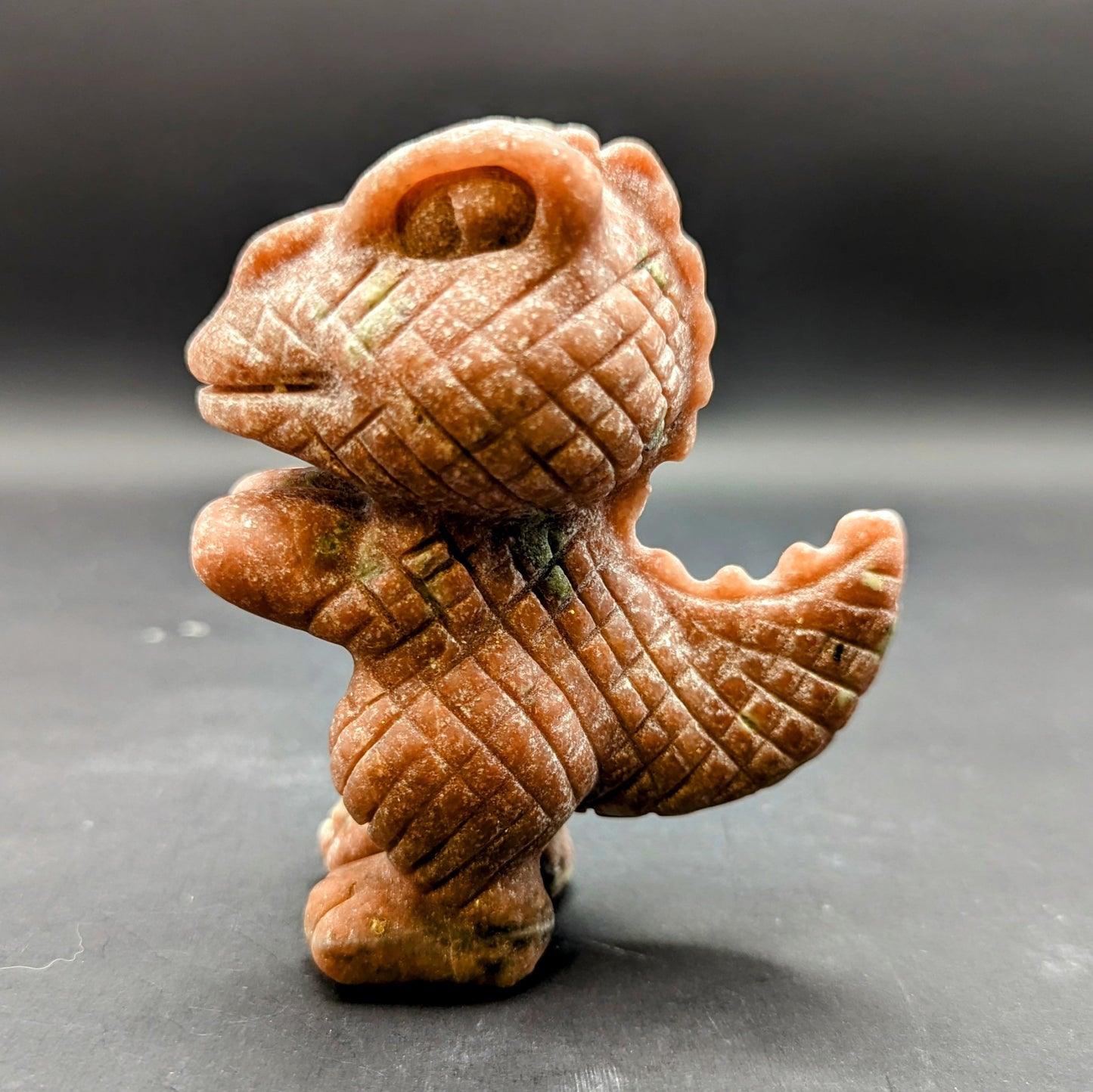 New! Peach blossom Tourmaline Dino Carving