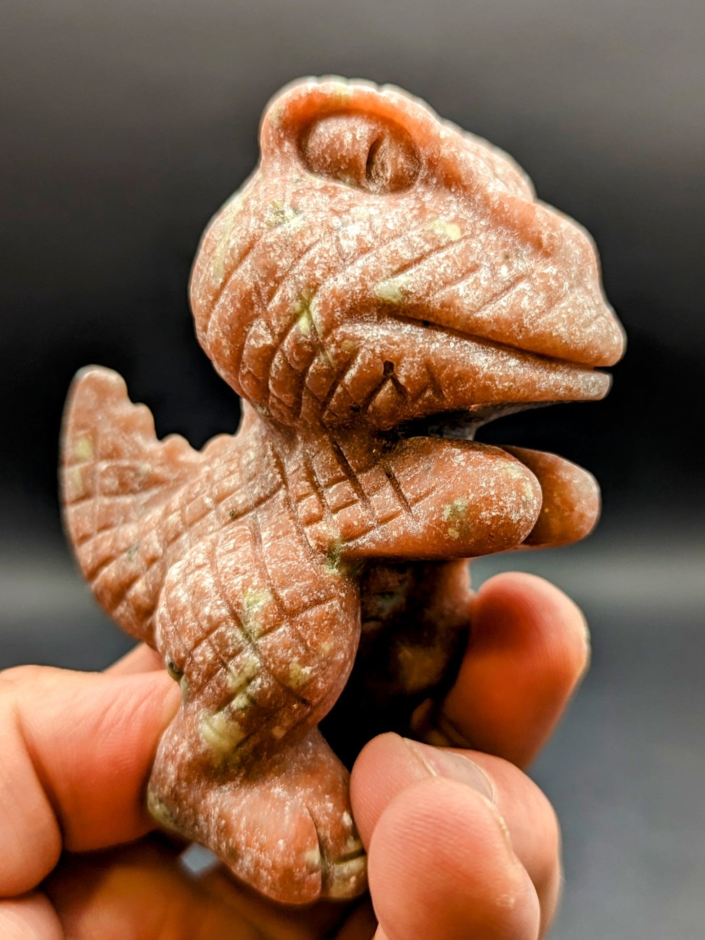 New! Peach blossom Tourmaline Dino Carving