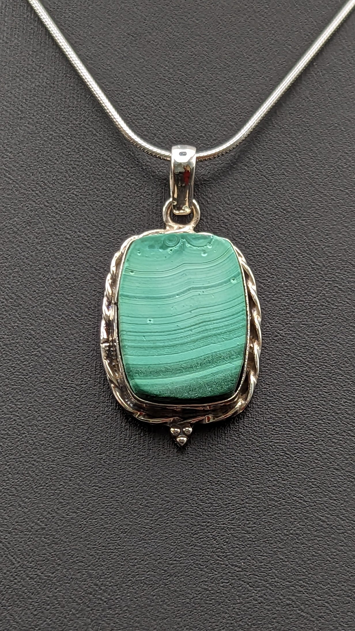 Special! Malachite Pendant Necklace Sterling Silver