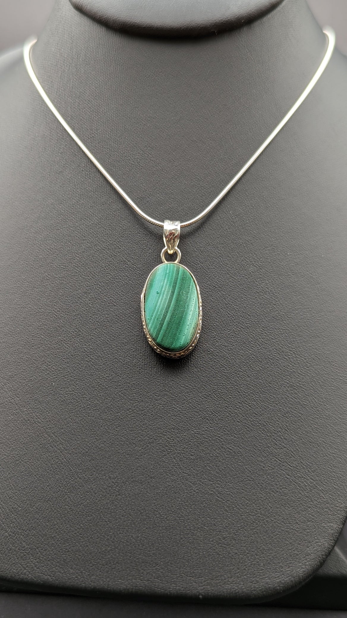 Special! Malachite Pendant Necklace Sterling Silver