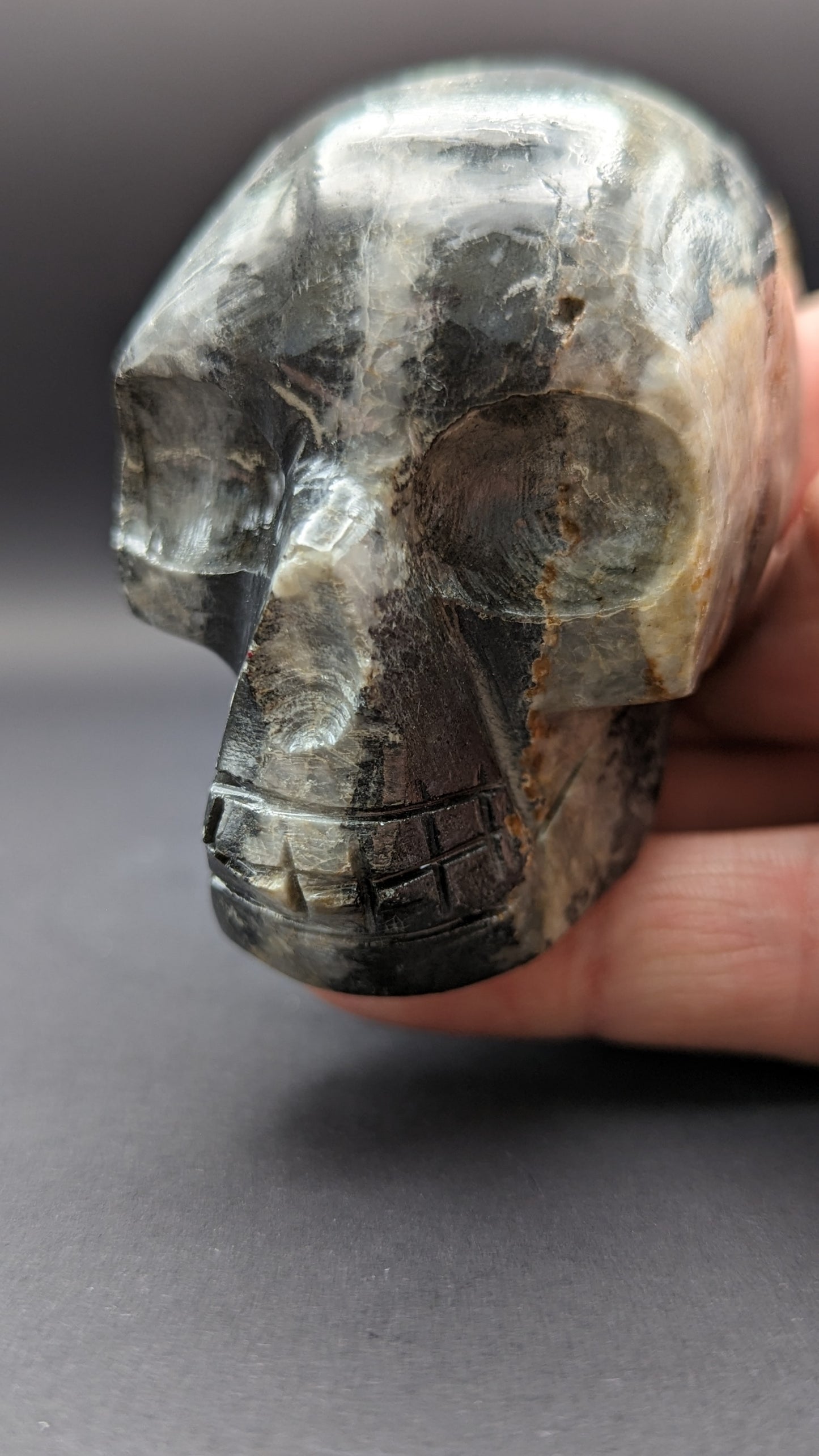 Zebra Jasper Skull Carving